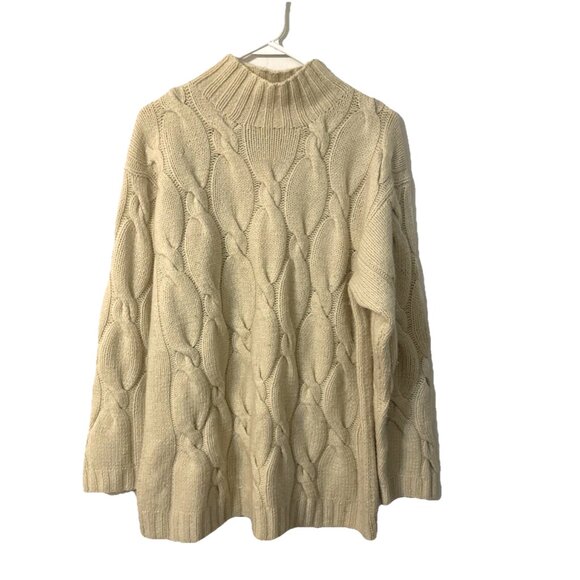 Neiman Marcus 100% Cashmere Chunky Mock Neck Cable Sweater Size Large - Picture 2 of 5